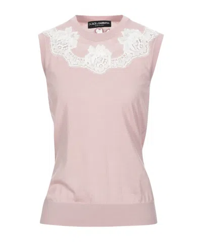Dolce & Gabbana Two-tone Lace Knit Sleeveless Top In Pink