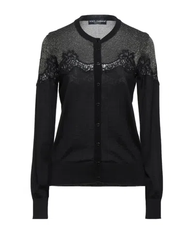 Dolce & Gabbana Two-tone Lace Knit Top In Black