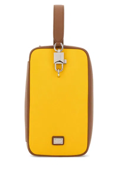 Dolce & Gabbana Two-tone Leather And Canvas Lock Handbag