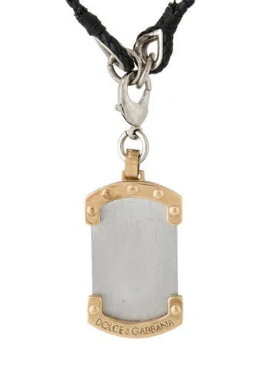 Pre-owned Dolce & Gabbana Two-tone Leather Dog Tag Pendant Necklace, 13.75" In Multi