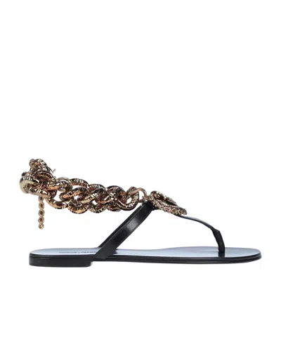 Dolce & Gabbana Two-tone Leather Flip-flop Sandals In Black