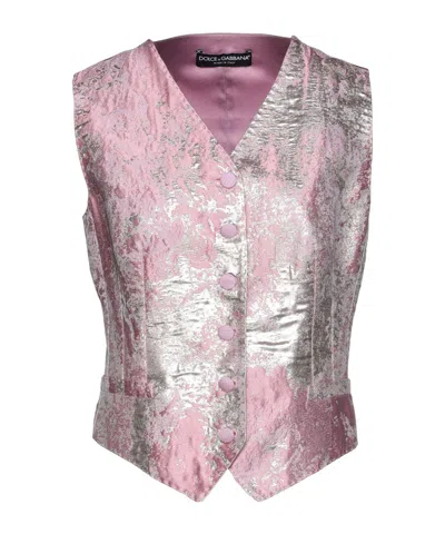 Dolce & Gabbana Two-tone Shiny Sleeveless Vest In Pink