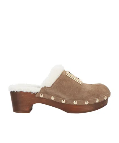 Dolce & Gabbana Two-tone Woolen Platform Slippers In Brown