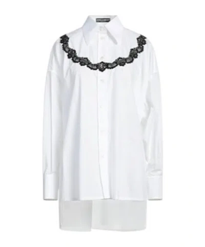 Dolce & Gabbana Twotoned Longsleeve Lace Shirt In White