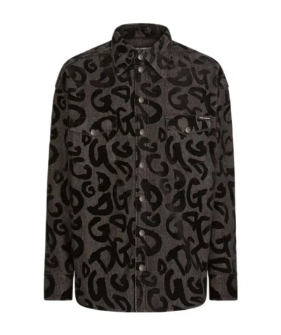 Dolce & Gabbana Typography Print Shirt In Black