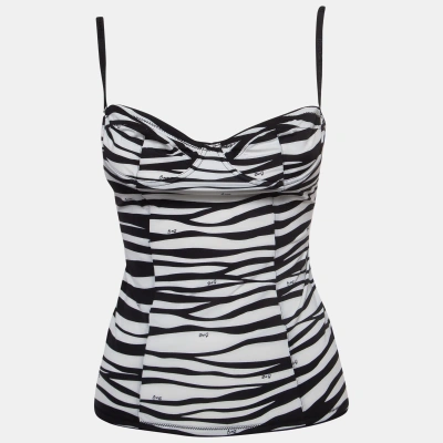 Pre-owned Dolce & Gabbana Under Wear Black/white Print Stretch Nylon Strappy Top M