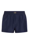 Dolce & Gabbana Short Swim Trunks With Logo Plaque In Blue