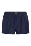 Dolce & Gabbana Short Swim Trunks With Logo Plaque In Blue