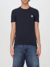 Dolce & Gabbana Logo Embroidered Stretch Cotton T Shirt In Blue