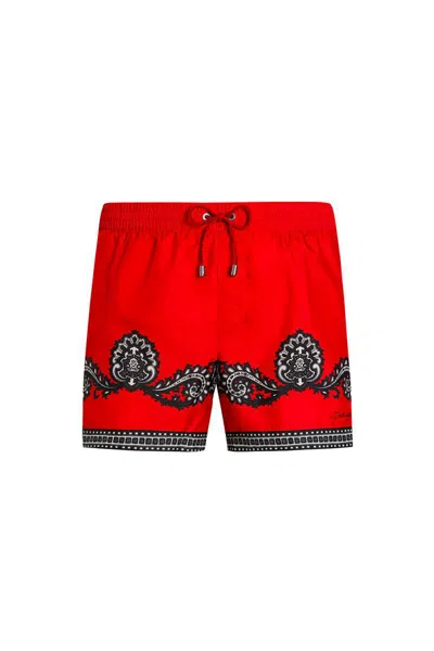 Dolce & Gabbana Printed Swim Shorts In Red Fdo Bandana