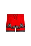 Dolce & Gabbana Short Swim Trunks With Bandanna Print In Red Fdo Bandana