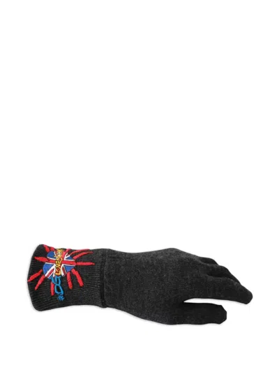 Dolce & Gabbana Union Jack Embroidered Wool Gloves In Black