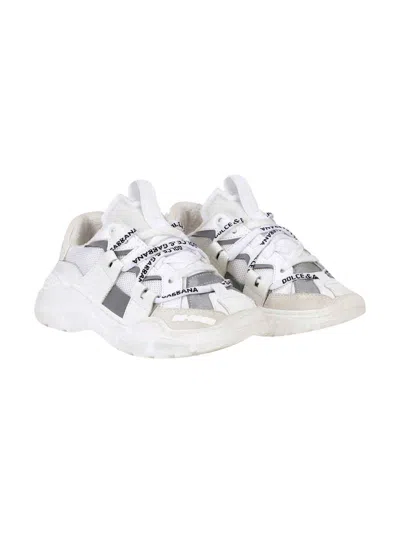Dolce & Gabbana Kids' Unisex White Sneakers. In Bianco