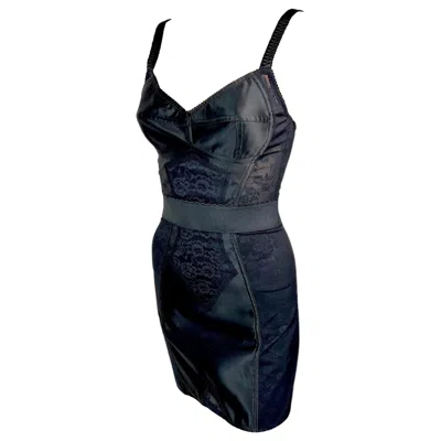 Pre-owned Dolce & Gabbana Unworn Bustier Bra Sheer Lace Panels Bodycon Black Mini Dress