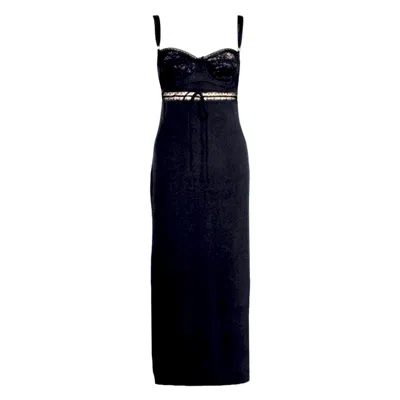 Pre-owned Dolce & Gabbana Unworn  1997 Black Corset Drawstring Midi Dress Gown 42
