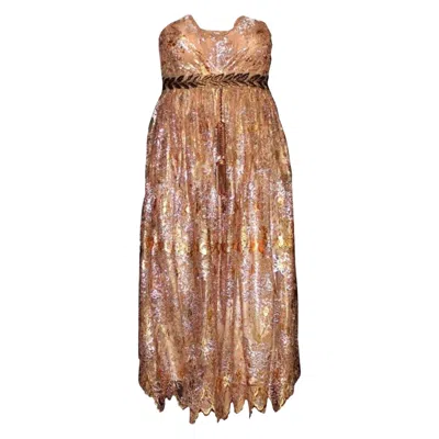 Pre-owned Dolce & Gabbana Unworn  2006 Gold Metallic Lace Tassel Empire Dress Gown 42 In Brown