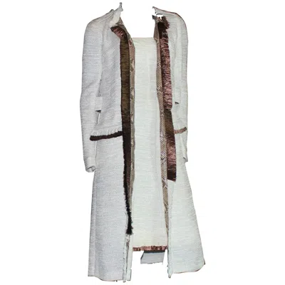 Pre-owned Dolce & Gabbana Unworn Dolce Gabbana Corset Dress & Coat Suit Ensemble Frayed Exotic Trim 2005 In Gray