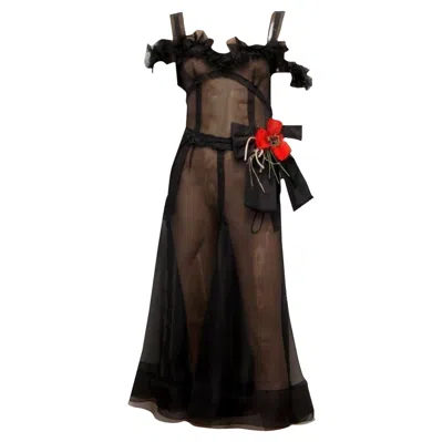 Pre-owned Dolce & Gabbana Unworn  Vintage Black Sheer Lace Up Corset Dress Poppy Flower 40