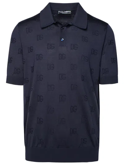 Dolce & Gabbana Men's Dg Jacquard Silk Polo Shirt In Blue