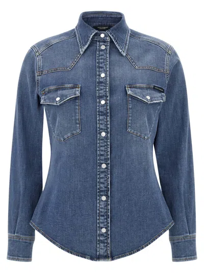 Dolce & Gabbana Used-effect Cotton Denim Shirt In Blue