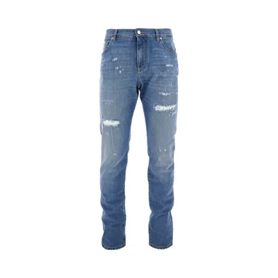 Dolce & Gabbana Used-effect Denim Slim Fit Jeans In Blue