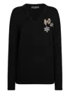 Dolce & Gabbana V-neck Embroidered Sweater In Black