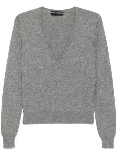 Dolce & Gabbana V-neck Cashmere Cardigan In Grau