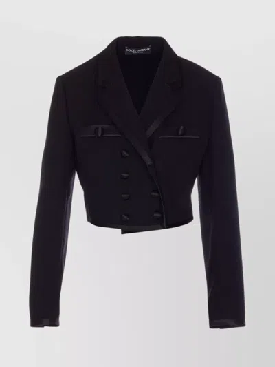 DOLCE & GABBANA V-NECK CROPPED JACKET SATIN TRIM
