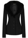 Dolce & Gabbana Faux Fur-trimmed Grain De Poudre Wool-blend Blazer In Black