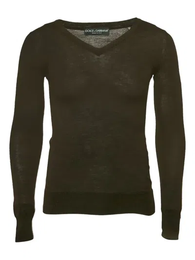 Pre-owned Dolce & Gabbana V-neck Knit Sweater In Brown