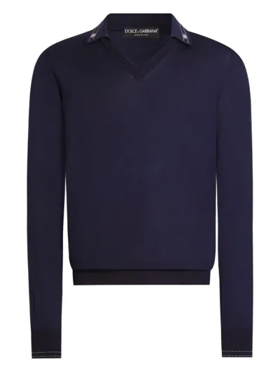 Dolce & Gabbana V-neck Logo-embroidered Top In Blue