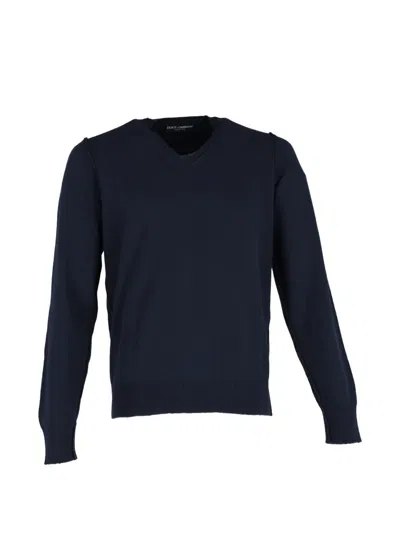 Pre-owned Dolce & Gabbana V-neck Long-sleeve Sweater In Blue