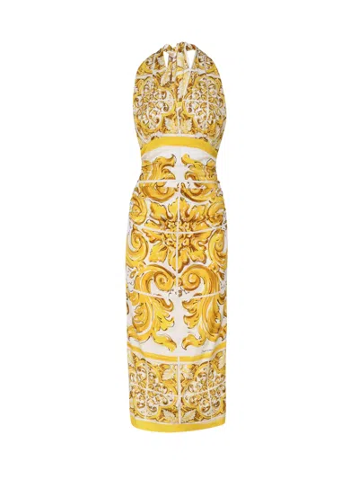 Dolce & Gabbana V-neck Midi Dress In Amarillo