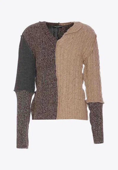 DOLCE & GABBANA V-NECK PATCHWORK SWEATER