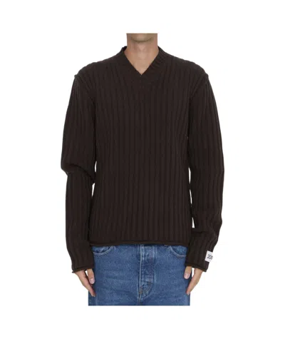 Dolce & Gabbana V-neck Sweater In Brown