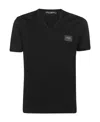 Dolce & Gabbana Black T-shirt With Logo Tag Detail On The Front In Cotton Man In Black