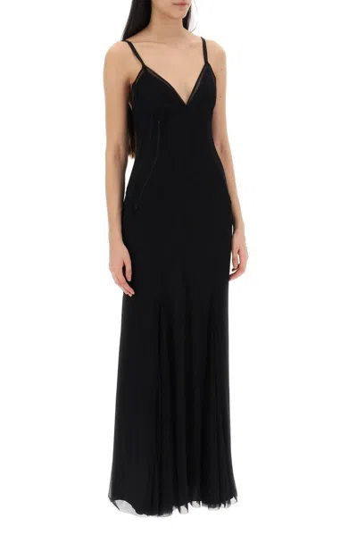 Dolce & Gabbana V-neck Tulle Maxi Dress In Nero (black)
