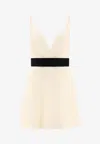 Dolce & Gabbana Woolen Dress With Satin Belt And Straps In Neutral