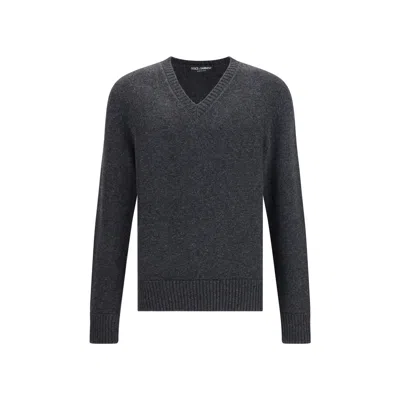 Dolce & Gabbana V-neck Wool Pullover In Gray