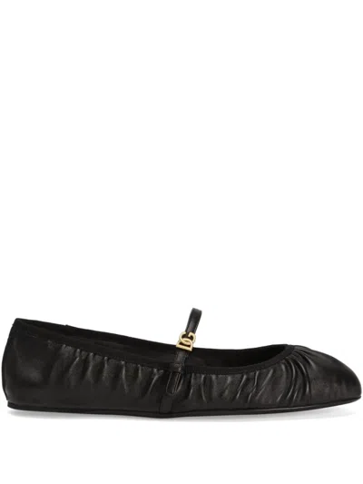 Dolce & Gabbana Valley Draped Nappa Leather Ballet Flats In Black