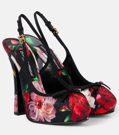 Dolce & Gabbana Vally 105 Floral Satin Slingback Pumps In Red