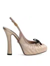 Dolce & Gabbana Bow-embellished Grosgrain-trimmed Satin Slingback Pumps In Beige
