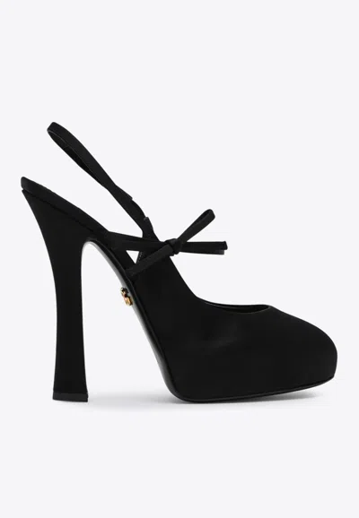 Dolce & Gabbana Vally 105 Satin Slingback Pumps In Black