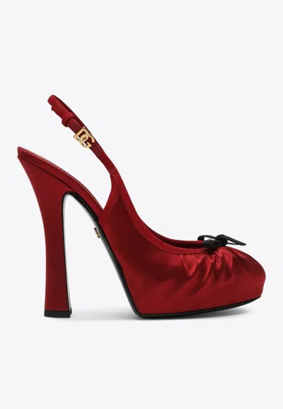 DOLCE & GABBANA VALLY 105 SATIN SLINGBACK PUMPS WITH UPPER BOW