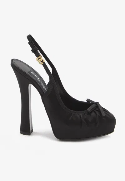 Dolce & Gabbana Vally 150 Slingback Satin Platform Pumps In Black