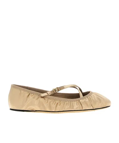 DOLCE & GABBANA DOLCE  GABBANA LOGO BUCKLE RUCHED DETAILED BALLET FLATS