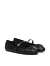 Dolce & Gabbana Black Ballerinas With Metallic Logo And Strap In Leather Woman