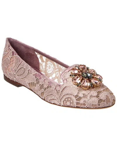 Dolce & Gabbana Pink Lace Crystal Ballet Flats Loafers Shoes