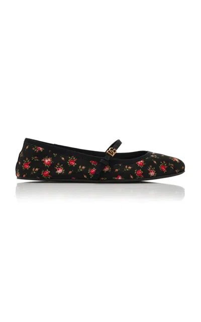 Dolce & Gabbana Vally Floral-print Ballet Flats In Black