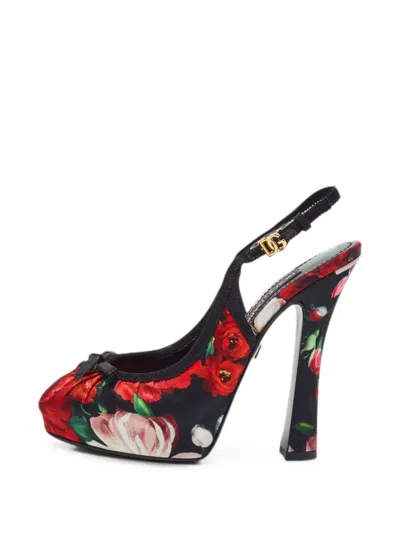 Pre-owned Dolce & Gabbana Vally Floral-print Platform Pumps In Black